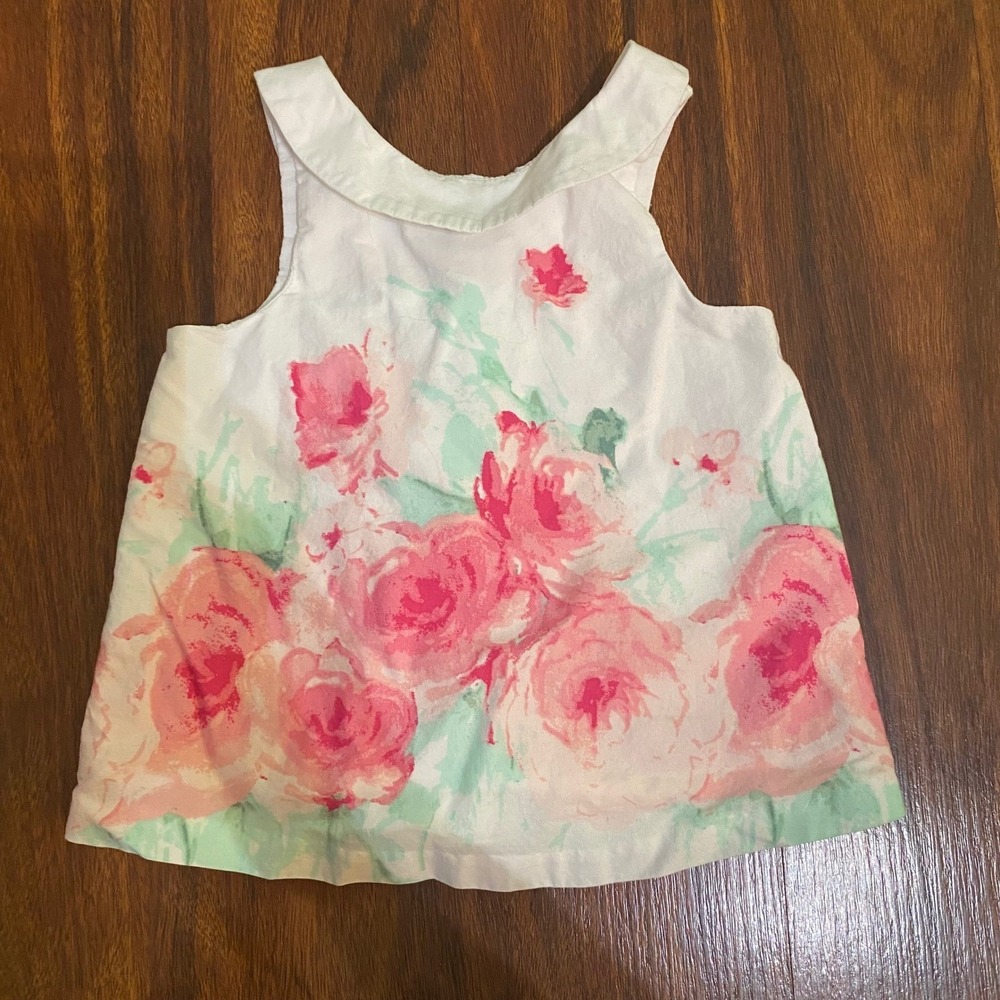 Janie And Jack Girl 3-6 Month Floral Rose Top Bow Back White Collar Blouse